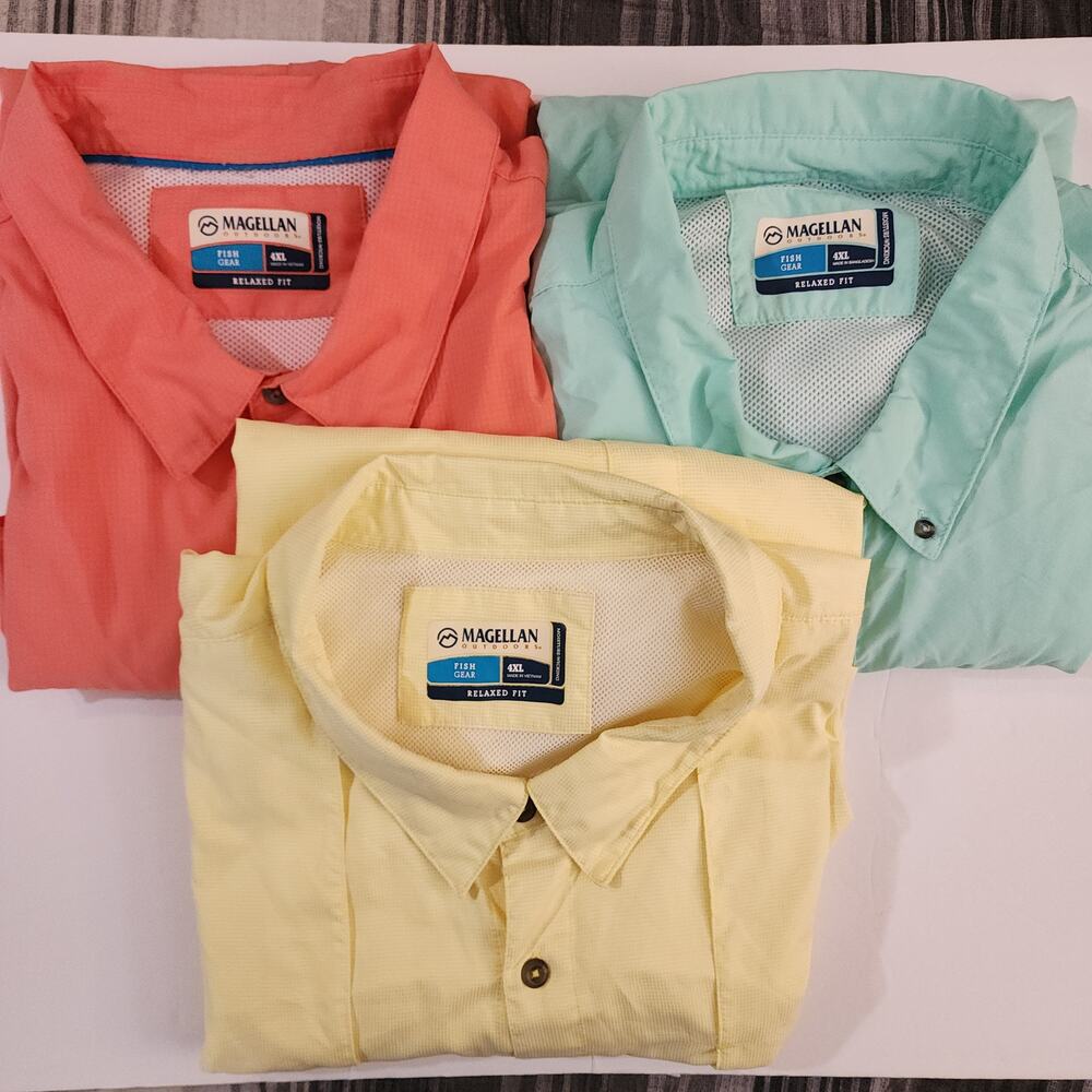 Magellan Button Down Fishing 3 Shirt Bundle Yellow, Green,‎ Burnt Orange 4XL